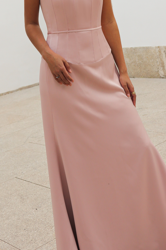 Falda larga rosa pastel